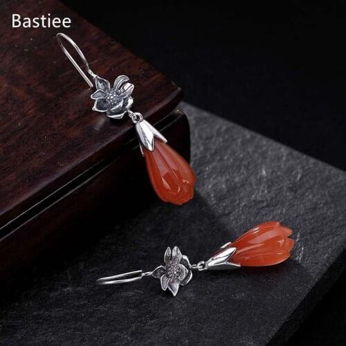 Bastiee Water Drop Earrings For Women Silver 925 Jewelry Vintage Jade Korean Earrings Inlaid Sterling Silver