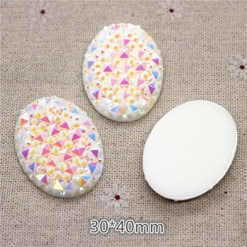 10PCS 30*40mm Shiny AB White Resin Rhinestone Oval Flatback Cabochon Stone DIY Jewelry/Craft Decoration