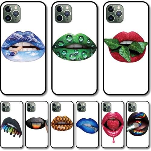 Lips Phone Case cover For iphone 12 pro max 11 8 7 6 s XR PLUS X XS SE 2020 mini black cell shell