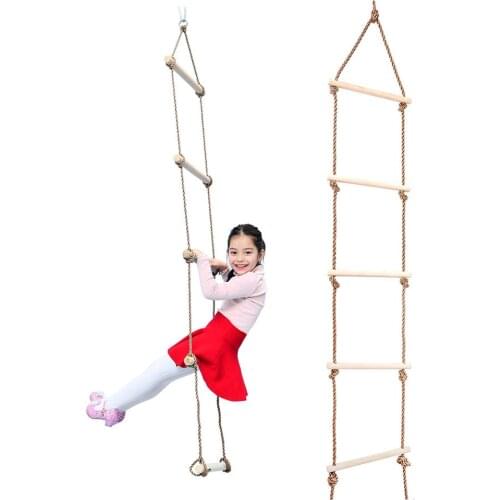 Children Playhouse Wooden 300KG 5 Rungs Rope Climbing Ladder Backyard Toy