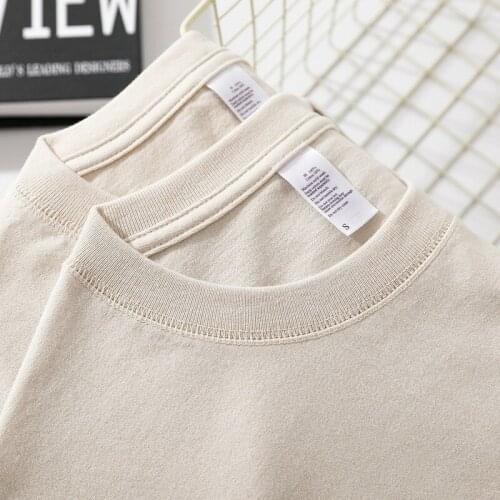Three-pin Ivory Round Neck T-shirt, Pear Lint 235G Heavy, Impermeable Loose Commuter Short-sleeved Shirt for Men and Women