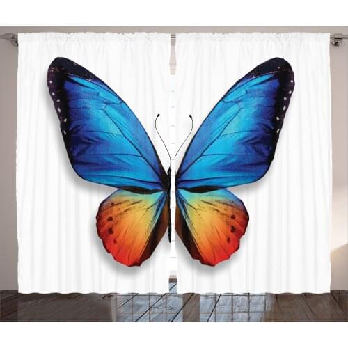 Blue Amber Butterfly Curtains Bicolour Design of Moth Satin Fabric Drapes for Living Room Bedroom 2 Panel Window Set