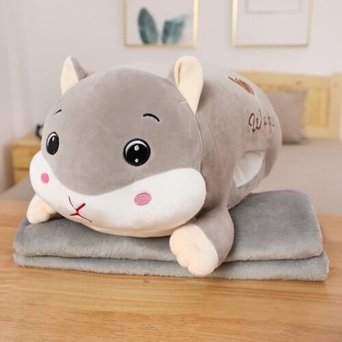 53cm Folded 2 In 1 Cartoon Hamster Plush Toy with Blanket Cute Plush Stuffed Throw Pillow Warm Hand Birthday Gift for Kids Girl