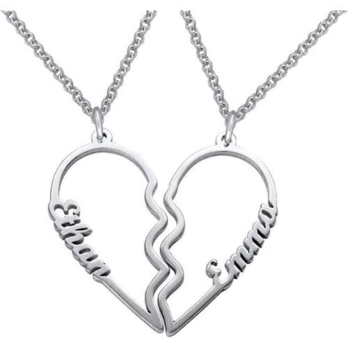 Customized Fashion Stainless Steel Heart Double Name Necklace Personalized Couple Choker Pendant Nameplate Birthday Jewelry Gif