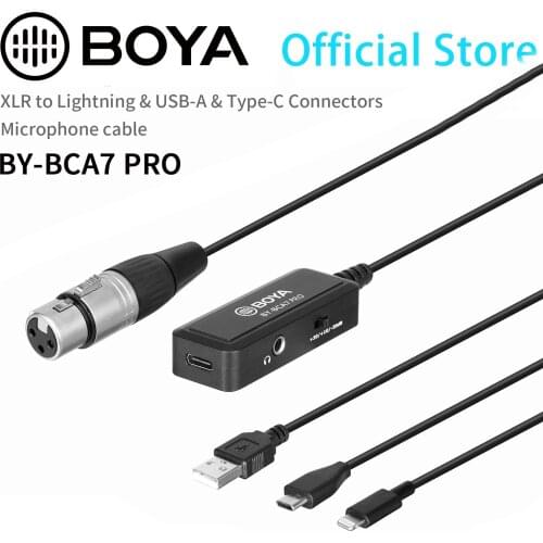 BOYA BY-BCA7 PRO XLR to Lightning USB-A Type-C Connectors Microphone cable for iPhone iPad PC Windows Vlog Live Stream Interview