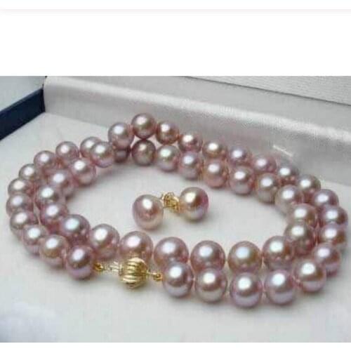 7-8MM Natural Lavender akoya cultured pearl Earrings necklace Set 18"18K gold plated watch wholesale Quartz ston