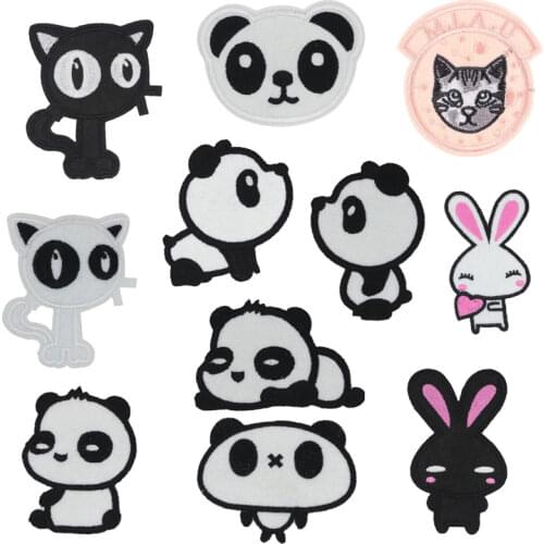 Cat Panda Rabbit Animal Patches Flower Stickers Diy Iron on Clothes Heat Transfer Applique Embroidered Applications Cloth Fabric