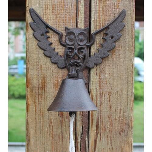 Wrought Iron Welcome Dinner Bell Hollow Owl Antique Retro Door Bell Hand Bell Garden Yard Patio Courtyard Porch Cabin Lodge Gift