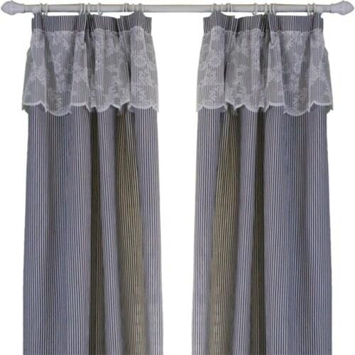 Lace Blue Stripe Short Curtain Blackout Window Curtains For Living Room Bedroom Door Kitchen Cabinet Valance Drapes Home Decor