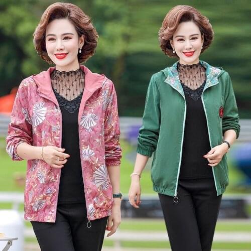 Two Side Wear Female Jacket New Women Autumn Spring Print Long Sleeve Coat Plus Size Hooded Windbreak Zipper Jacket