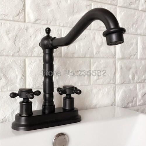 Black Oil Rubbed Brass Double Handle 4" Centerset 2 Holes Kitchen Bathroom Faucet Basin Sink Mixer Tap Lhg069