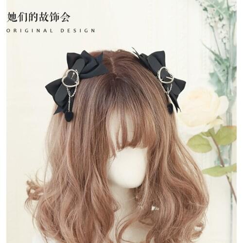 Lolita Headdress Lolita Girl Cool Punk Love Hand Made Bow Barrettes JK Black Sweet Love Lolita Hair Accessories