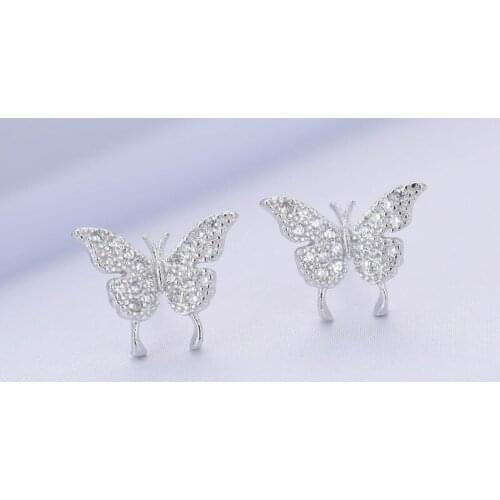 Fashion Butterfly Design 925 Sterling Silver Earrings Cubic Zircon Prevent allergy Stud Earring for Women Gifts eh789