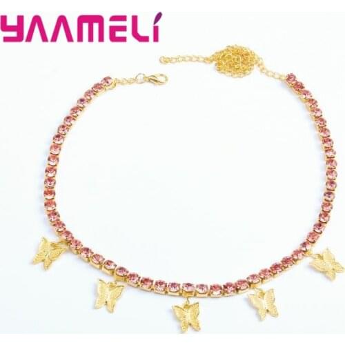 Butterfly Pendant Necklaces 925 Sterling Silver Chain Gold Color Necklace Women Jewelry Link Chain Wedding Party Gift Bijoux