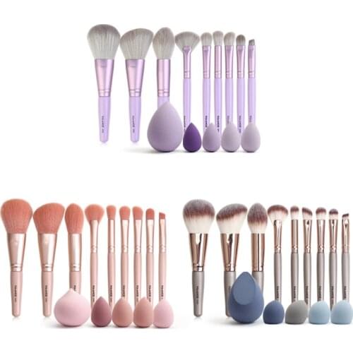 9Pcs Professional Makeup Brush Set with 5pcs Mini Sponge High Quality Natural Synthetic Hair Cosmetic Beauty Makeup Tools Kit