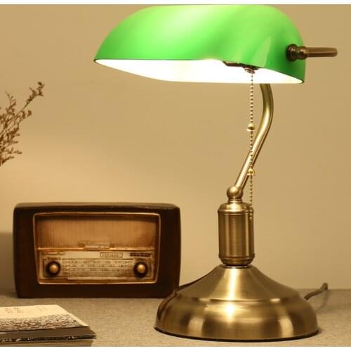 Retro Metal Table Lamp Beside Lamp For Living Room Study Desk Work Reading Lamp Green Bank Eye Protection Bedroom Table Lamp