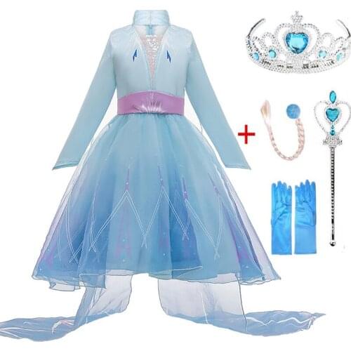Hot Elsa 2 Girls Dress Elsa Dress Party Vestidos Cosplay Girl Clothing Anna Birthday Princess Dress Kids Costume for Christmas