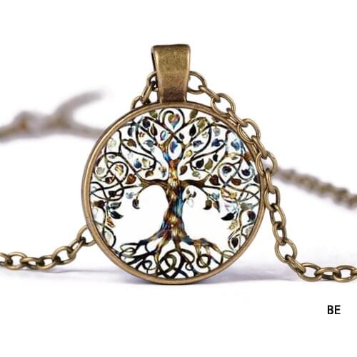Fashion Retro Tree Necklace Glass Plant Pendant Bronze Color Chain Necklaces Jewelry For Women Girl Sweater Chain