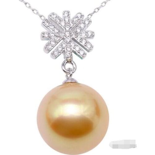 Wholesale price ^^^NEW 12-13mm Round Golden South Sea Pearl Pendant Sterling Silver