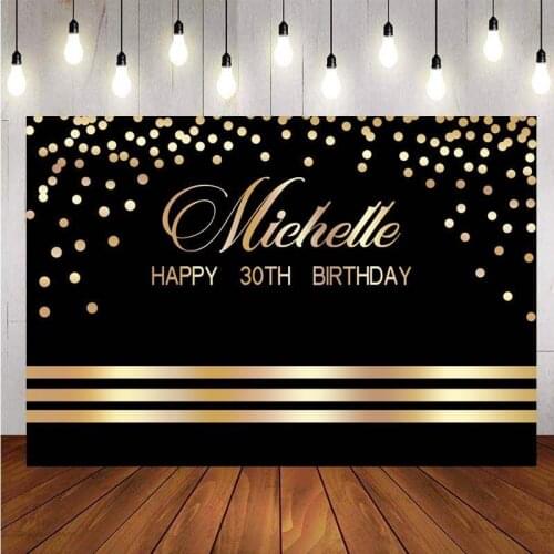 Custom Backdrop Black Gold Stripe Happy 30th Birthday Photography Background Photo Studio Decorations Supplies