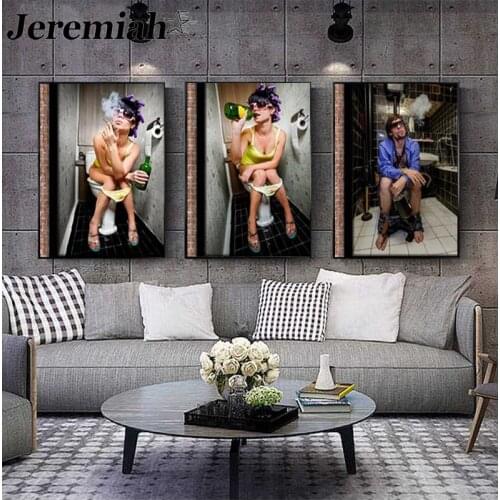 Sexy Character Canvas Painting Black Toilet Woman Poster Picture Print Wall Art Modern Living Room Bathroom Home Decoration