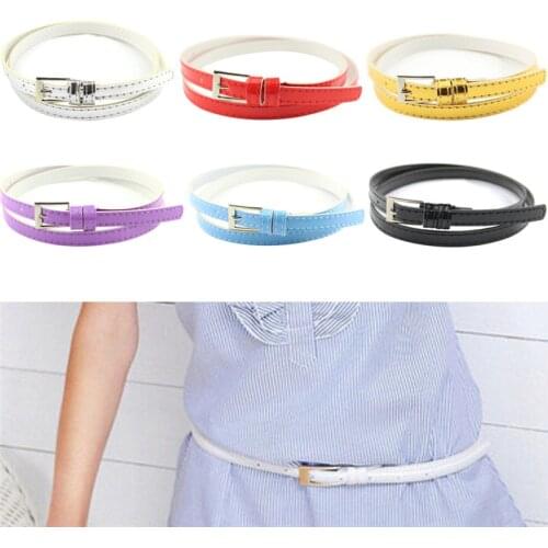 High quality Women Laies Fashion Narrow Skinny Thin Patent Leather Bow Buckle Waist Belt