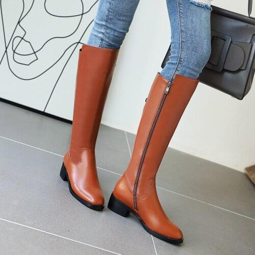 QZYERAI Women High Boots Genuine Leather 2021 New Knee-High Fashion Women Riding Boots Large Size Round Toe Knight Boots Women