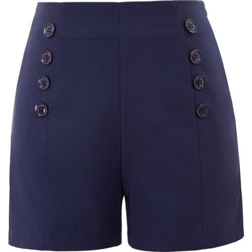 New Women Shorts Retro Vintage High Waist Buttons Sailor Shorts Athletic Slim Office Lady Work Casual Shorts Summer Clothes Girl