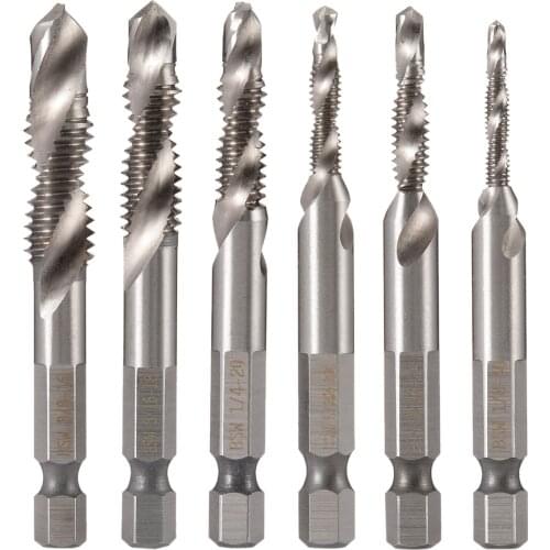 6Pcs 1/4'' Shank Taps Drill Bits HSS Drill Bits Set Tapping Screw Thread Forming Twist Drill Bits For Fluted Cutting Machine