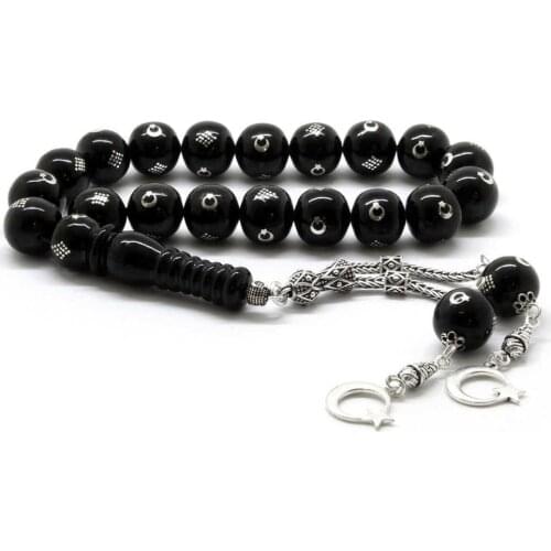 Tesbihane 925 Sterling Silver Moon Star Tassels Moon Star Embroidered Erzurum Oltu Efe Rosary