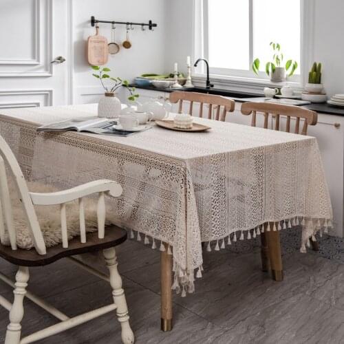 Woven tablecloth Hollow table cloth Sen-series pastoral crochet cover towel tablecloth tassel dustproof tablecloth towel