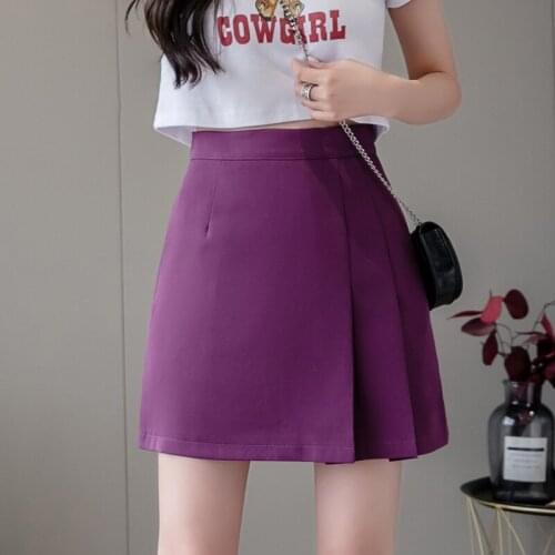 Summer Korean Brief Solid Leisure Women Shorts Casual pleated A-line short skirt High Waist Wide Leg Short skirt pants