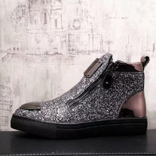 Sequined high-top mens sports shoes increased fashion mens casual shoes new plus size sports shoes shock absorption sports sho