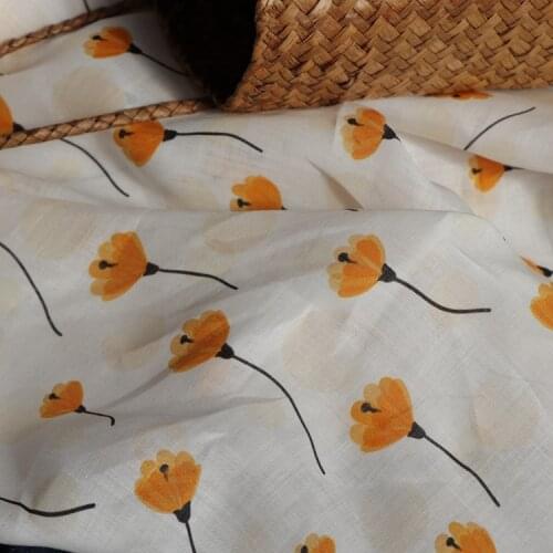 High quality ramie tissu Yellow flower print fabric High grade comfortable gown dress cheongsam patchwork