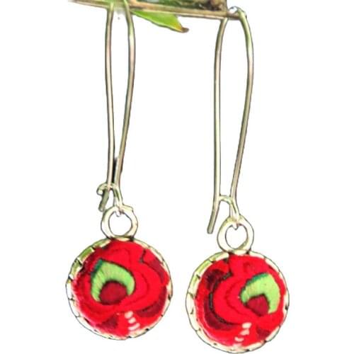 Yunnan ethnic style hand embroidered Miao Silver Earrings retro Tassel Earrings