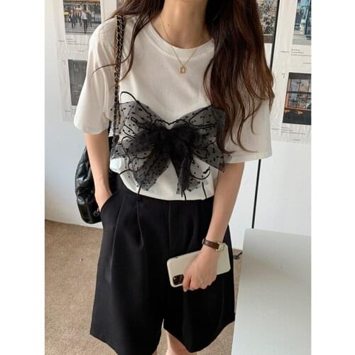 Lace Butterfly White Tshirts Women 2021 Summer New Casual Loose O-neck Short Sleeve Woman Tops Fashion All-match Tees Female