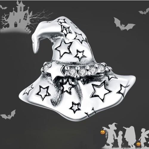 Bamoer 925 Sterling Silver Halloween Witch Hat silver Original Charm for Brand DIY Jewelry Make women Girls gift SCC1621