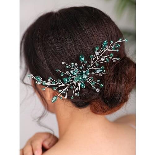Wedding Bridal Hair comb Rhinestone Green Headband Trendy Fascinators Bohe Hair Accessories Women Hair Ornaments Headpiece