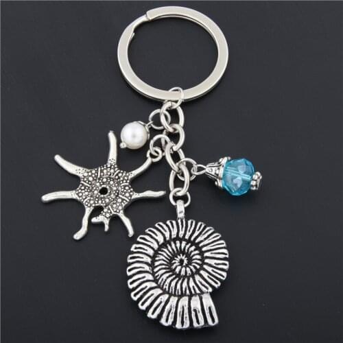 1pc Shell Keychain Ocean Conch Key Chain Charm With Beads Keyring For Women Girl Cosplay Gift E1678