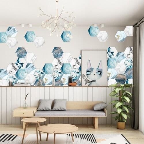 10 Pcs Tile Sticker Waterproof Floor Sticker Hexagon Retro Pattern TV Sofa Wall Art Mural for Bathroom Kitchen Wall Stickers