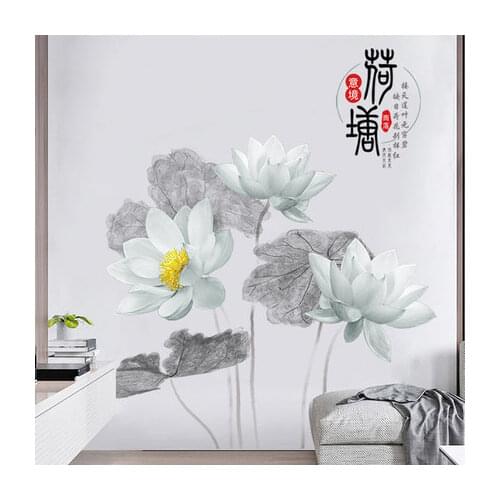 120*145cm Chinese Style Lotus PVC Wall Sticker DIY Vintage Flower Living Room Bedroom Home Decor Wallpaper