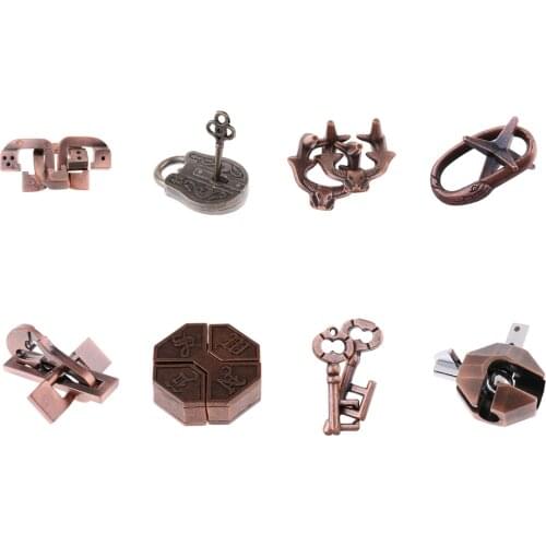 8pcs Chinese Lock 3D Puzzle Metal Brain Teaser IQ Test Toys for Adults Children Education Toys Intelligence Game