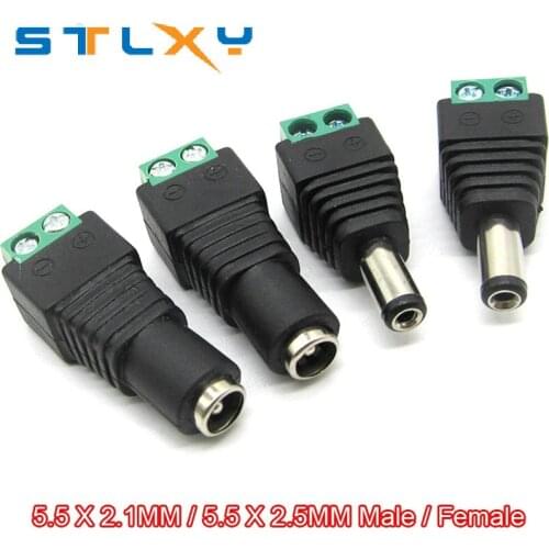 5.5mm x 2.1mm/2.5MMFemale Male DC Power Plug Adapter for 5050 3528 5060 Single Color LED Strip and CCTV Cameras