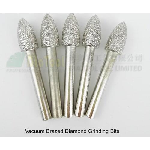 DIATOOL 5pcs #11 Vacuum Brazed Diamond Grinding Head Rotary Engraving Bits Mounted Points 6mm Shank grinding attachments