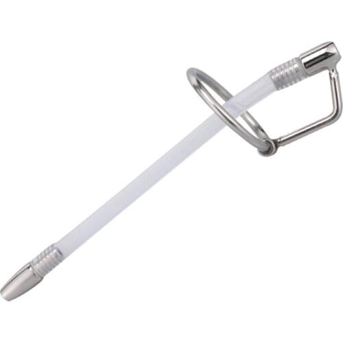 Urethral sound toys penis catheter plug removable dual purpose silica gel+stainless steel snap ring behind male sounding dilator