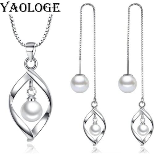YAOLOGE 925 Sterling Silver New Ladies Long Simple Temperament Jewelry Set Ladies Engagement Wedding Jewelry Gift