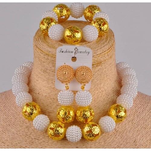 Majalia White Nigerian Jewelry Set African Plastic Jewelry Woman Wedding Classic Beaded Jewelry TT-07