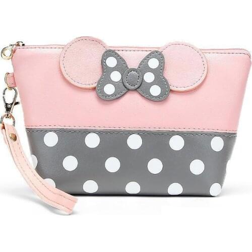 Minnie Cosmetic Bags Women Makeup Bag New Cartoon Large Bow tie clutch Women Packages PU Leather Bag