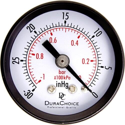 1-1/2" Dry Utility Mini Vacuum Pressure Gauge Blk.Steel 1/4" Center Back, -30HG/0PSI Pressure Tester Measuring Instruments