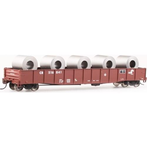 Simulation 50-foot 6-inch Front Unloading Low-side Gondola-brown/steel Coil Train Model